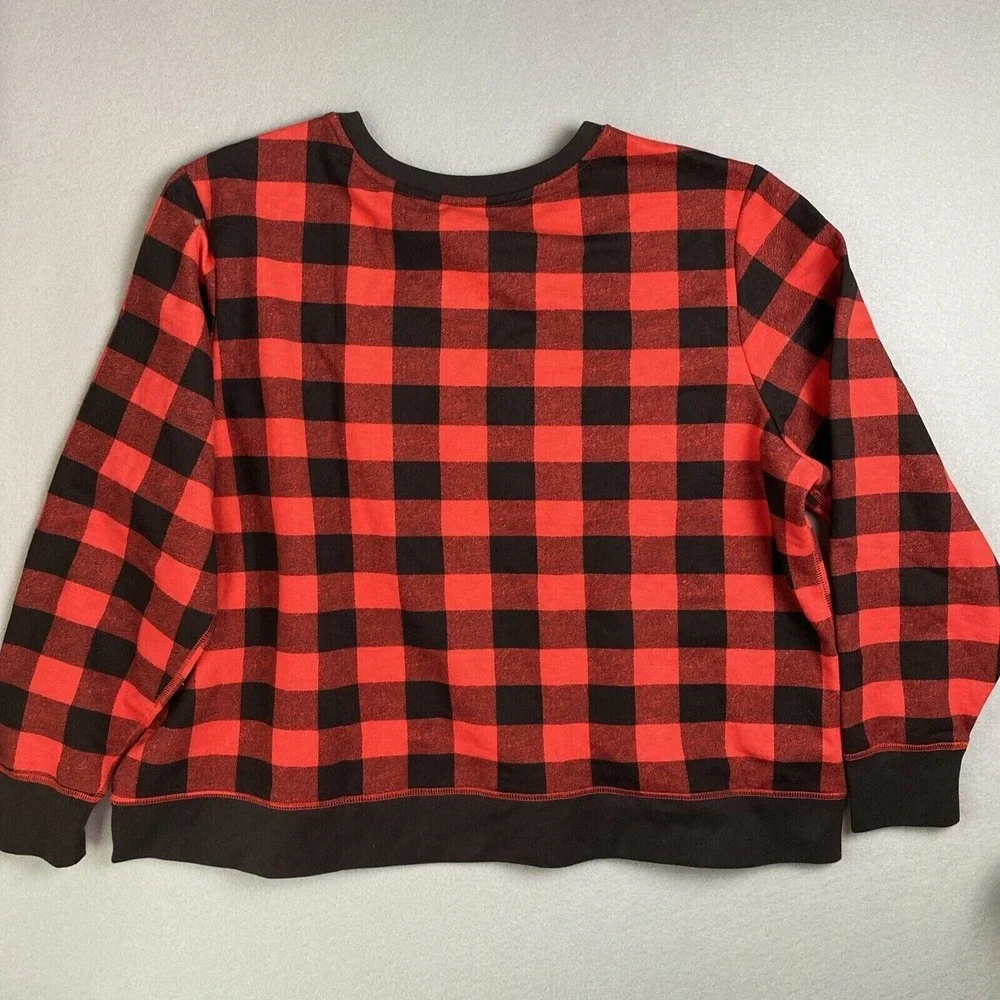 Eddie Bauer Womens 2XL Red Black Buffalo Plaid Camp‎ Fleece Sweatshirt Christmas